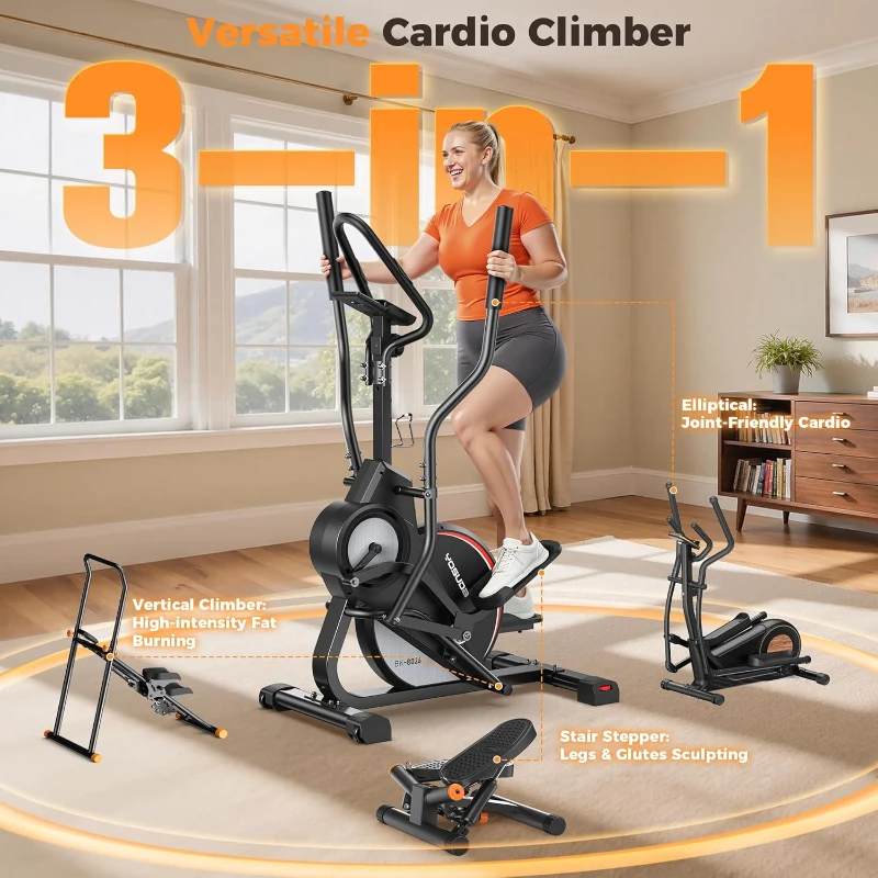 YOSUDA 3-in-1 Elliptical Trainer – Elliptical, Cardio Climber & Stair Stepper with 45° Incline, 15.5"" Stride, 16 Resistance Levels and Quiet Magnetic System