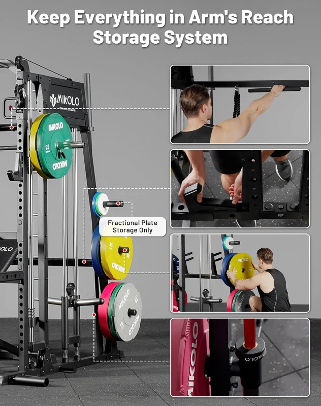 Mikolo M4 2.0 Smith Machine & Power Rack Combo with LAT Pull-Down, Dual Cable Crossover and 2200 lb Capacity