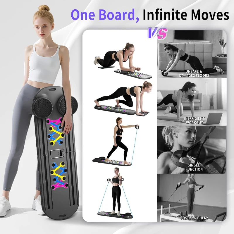 Foldable Pilates Reformer Board Set by ORWIPO — Portable Multi-Function Pilates Machine with Timer, Resistance Bands, Ab Balance & Accessories