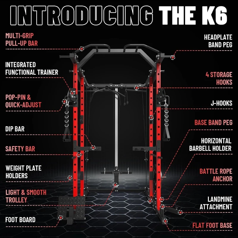 Mikolo K6 Power Cage with Cable Crossover — 1500 lb Capacity Squat Rack with Lat Pulldown & Pulley System for Home Gym