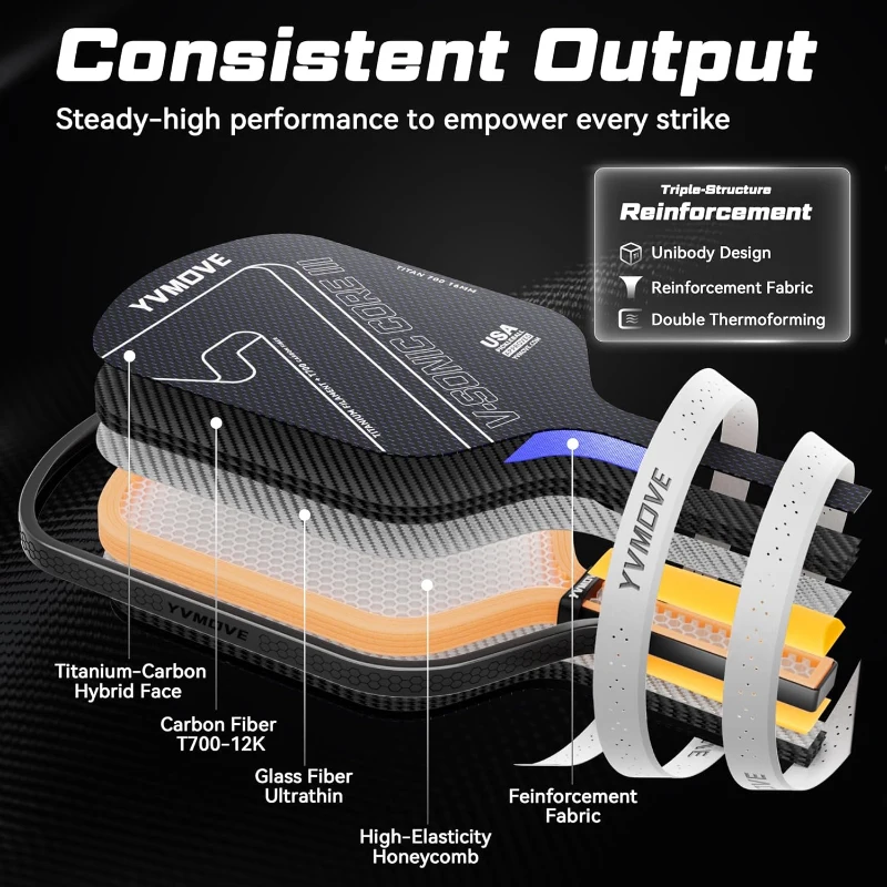 Advanced Pickleball Paddle — Ti-Carbon Hybrid Face, V-SONIC III 16mm Core, Large Sweet Spot, Mid-Weight, Extended Grip — USAPA Approved