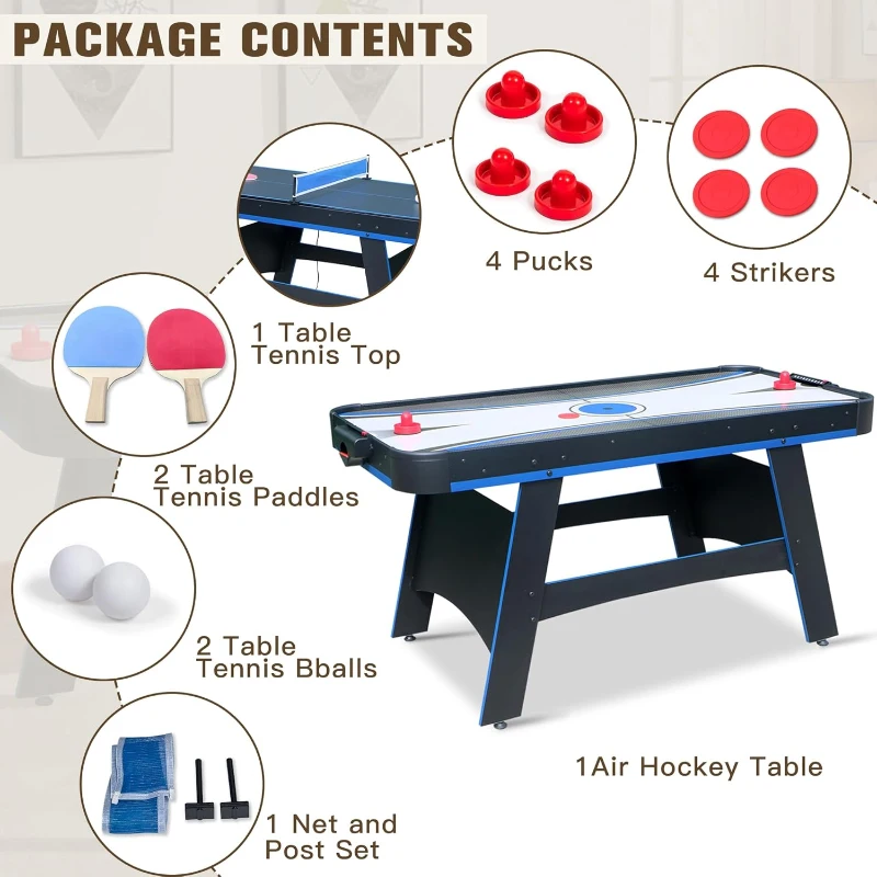 5-Foot 2-in-1 Air Hockey & Table Tennis Combo Table with Accessories
