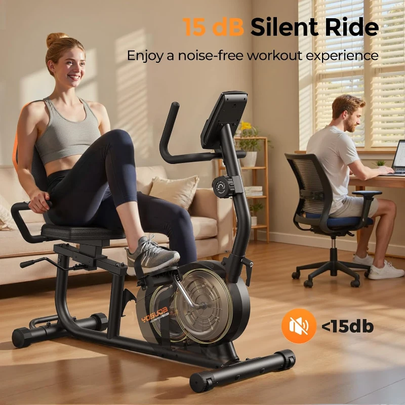 YOSUDA Recumbent Magnetic Exercise Bike for Home — Stationary Recumbent Bike for Seniors & Adults, Adjustable Seat, 350 lb Capacity, 16 Resistance Levels, LCD Display & Pulse Sensors