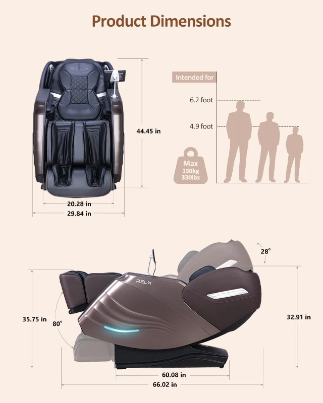 RELX 2026 Full-Body SL-Track Shiatsu Massage Chair with 20 Modes, Zero-Gravity, Far-Infrared Heat, AI Voice and Calfrest Extension (Brown)