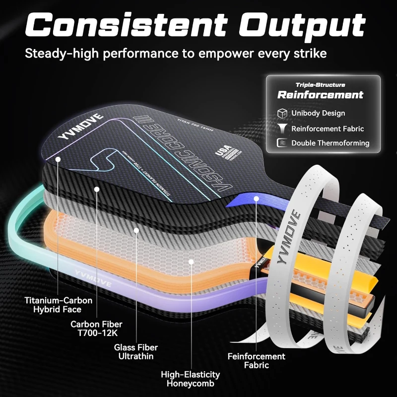 Pickleball Paddle for Advanced Players | Titanium-Carbon Hybrid Face | V-SONIC IV 16mm Core | Mid-Weight, Extended Grip | Large Sweet Spot | USAPA Approved