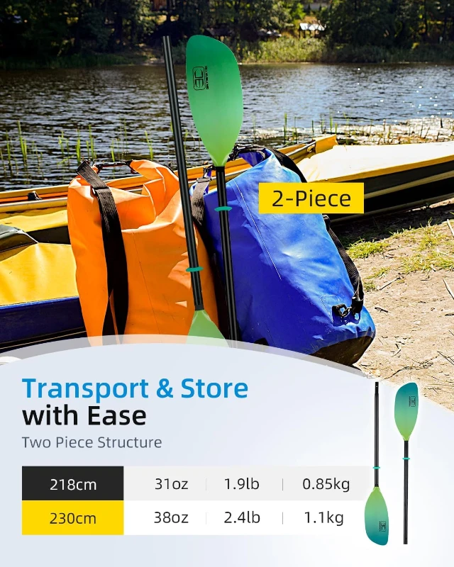 OCEANBROAD Floatable 2-Piece Kayak Paddle — Alloy Shaft, 86in (218cm) / 90.5in (230cm) Oar for Boating, Canoeing, Kayaking