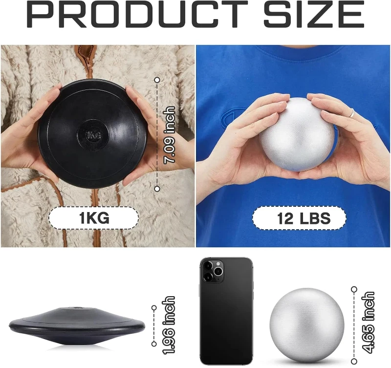 Deekin 2-Piece Training Set — 1 kg Rubber Discus + 12 lb Shot Put (Black) for School Track & Field Practice