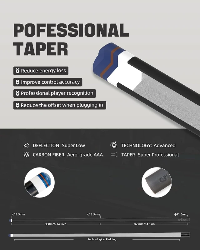 CRICAL 58-inch Carbon Fiber Pool Cue – Professional Low-Deflection Cue with 3/8×8 Pin Joint and 12.5mm Tip