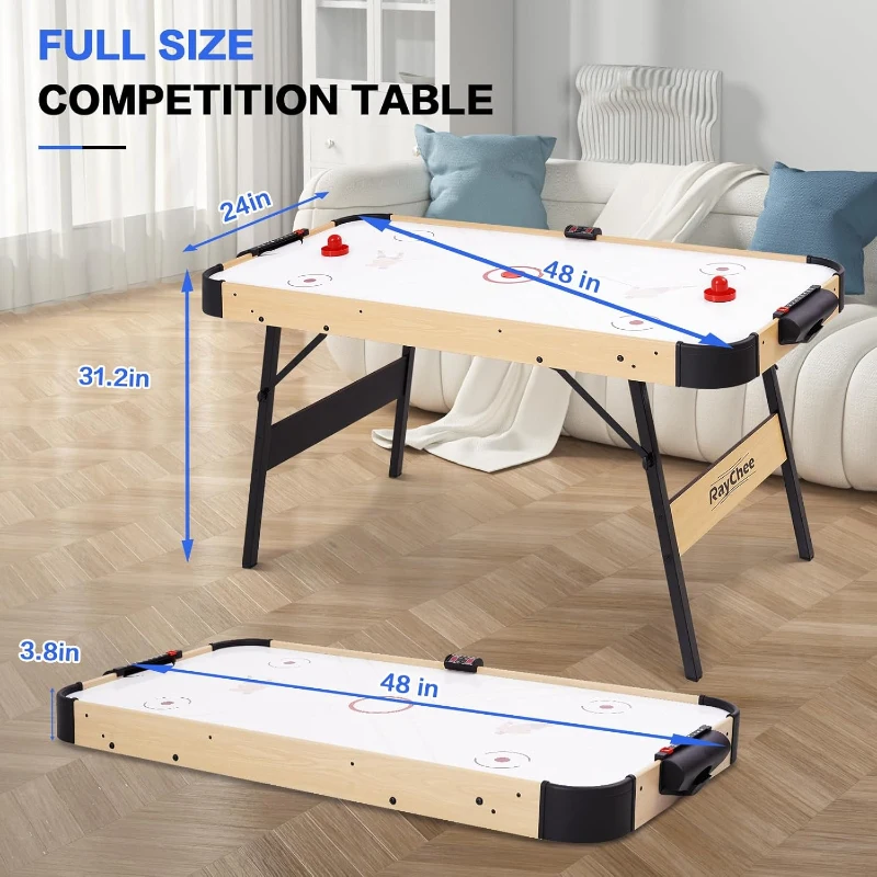Foldable Air Hockey Table with 12V Motor and LED Electronic Scoreboard — Portable Indoor Game Set with 2 Pucks & 2 Pushers for Kids and Adults