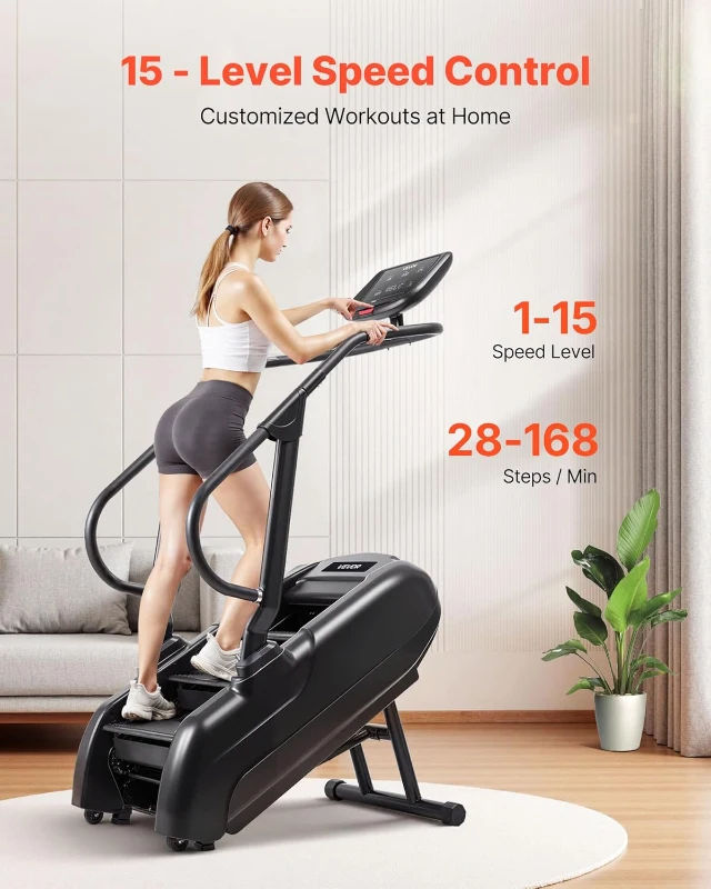 VEVOR Continuous Climber Stair Stepper with 14.5"" LED Display, 15 Speed Levels (28-168 SPM), 330 lb Capacity for Home Cardio and Lower-Body Training