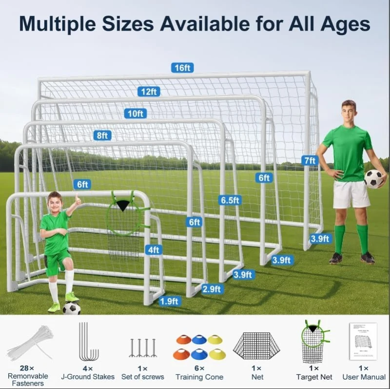 MOPHOTO Soccer Goal — 6x4/8x6/10x6.5/12x6/16x7/18.5x6.5/21x7/24x8 ft Backyard & Full-Size Training Goals for Teens & Adults