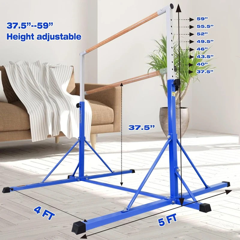 Adjustable Horizontal Gymnastics Bar 5FT/6FT for Kids (Ages 5-20) – 35.4""–59"" / 45""–71"" Height Options, 500 lb Capacity, Home Gym Equipment