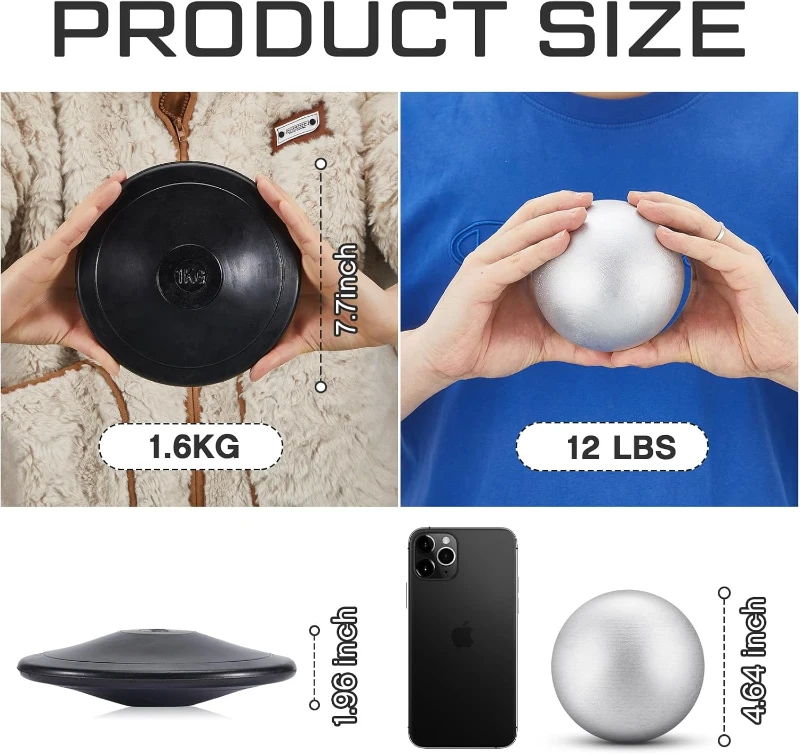 Deekin 2-Piece Training Set — 1.6 kg Rubber Discus + 12 lb Shot Put (Black) for School Track & Field Practice