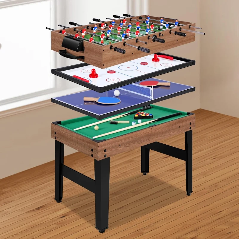 48"" 12-in-1 Combo Game Table — Multi-Game Arcade with Ping Pong, Foosball, Air Hockey, Pool and Accessories for Game Rooms & Family Nights