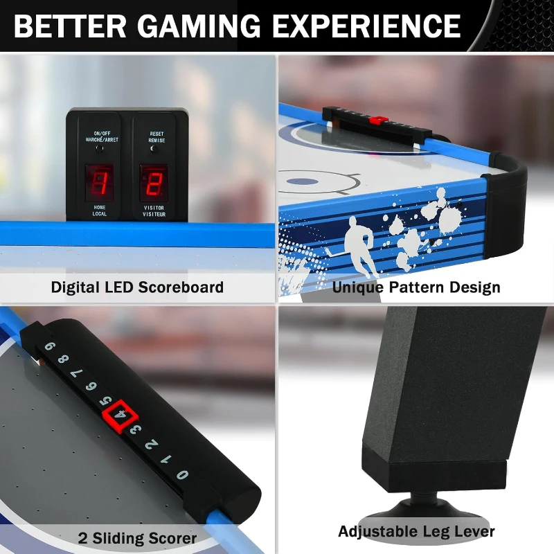 58-inch Air Hockey Table (Blue) with Powerful Motor, Digital LED Scoreboard, Includes 2 Pucks & 2 Pushers — Arcade-Style Home Game Room Table