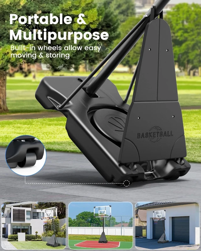Portable Outdoor Basketball Hoop with 44/48"" Backboard – Quick Height Adjustment to 10ft, Mobile Base with Wheels for Court, Backyard or Driveway