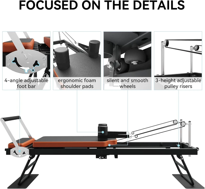 Pilates Reformer by Dpiolrcag - Foldable Home & Gym Machine, Supports Up to 250 lbs