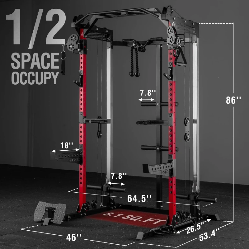 Mikolo HR05 Power Cage — 2000 lb Power Rack with Independent Dual 1:1 Pulley System & Multi-Function Cable Crossover