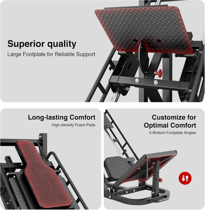 Dripex 2-in-1 Leg Press & Hack Squat Combo for Home Gym - Professional 45° Leg Press with Transport Wheels (Weight Plates Not Included)