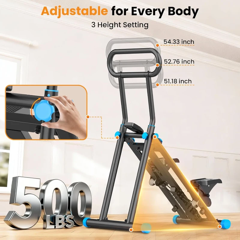 HXD-ERGO Folding Stair Stepper with 6 Resistance Levels and Adjustable Handrail, Compact Stair Climber for Home Fitness