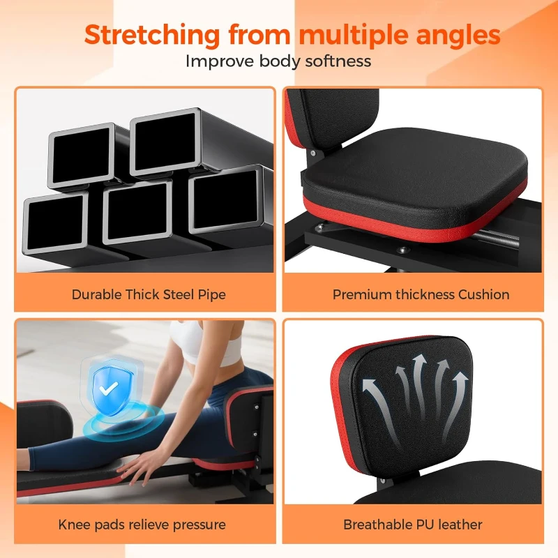 NArra Heavy-Duty Leg Stretcher — Adjustable Flexibility Trainer up to 330 lbs, Gear-Driven 180° Stretch Machine with Padded Seat and Footrests (Black)