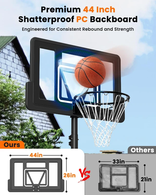 IGL Portable Basketball Hoop – 44"" PC Backboard, Height Adjustable 4.28–10 ft, Outdoor/Driveway Goal for Kids, Teens & Adults