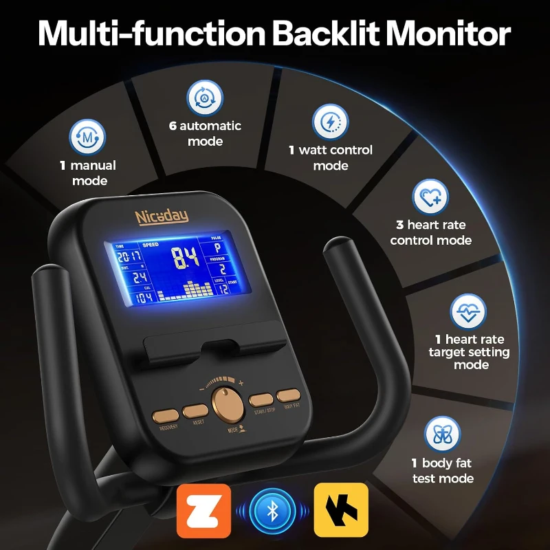 Niceday Recumbent Magnetic Exercise Bike with Smart App Compatibility — 32-Level Electric Resistance, 18 lb Quiet Flywheel, LCD Monitor, Heart-Rate Handles, 400 lb Capacity