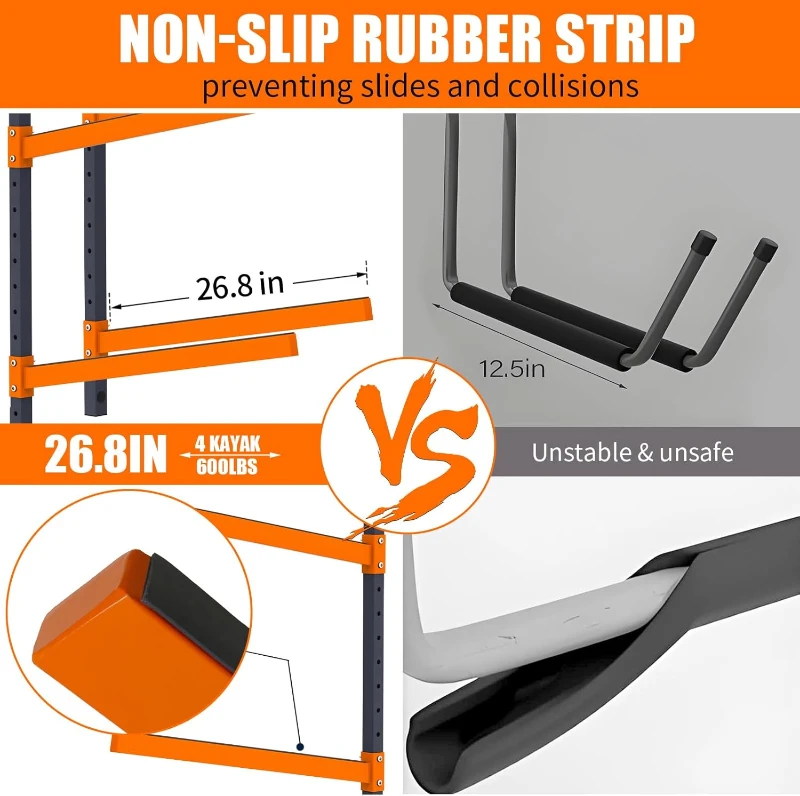 Wall-Mount Kayak Storage Rack - Heavy-Duty Adjustable Steel Spacesaver for Garage, Indoor & Outdoor