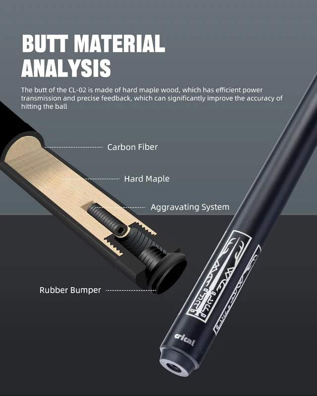 CRICAL 58"" Carbon Fiber Pool Cue Set CL-02 — Professional Low-Deflection Billiard Cue with 3/8×8 Joint and 12.5mm Tip