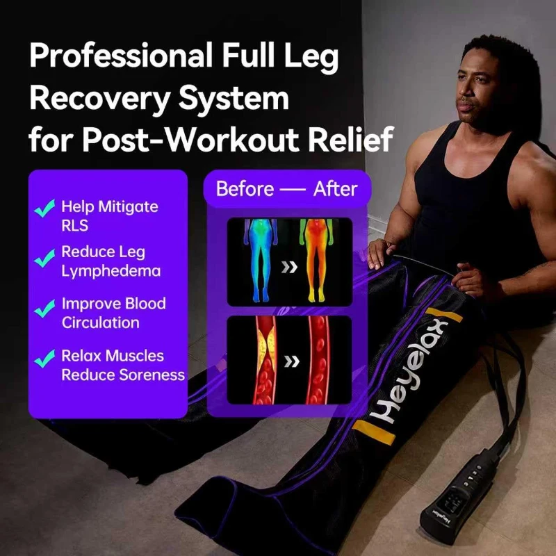 Heyelax Medical-Grade Full Leg Compression Massager (Medium) — Recovery Boots with Thigh-to-Foot Air Chambers, Fast Pump, FSA Eligible