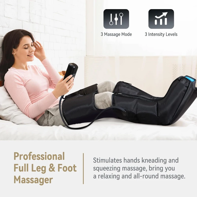 FIT KING Air Compression Leg & Foot Boots Massager - Full-Leg Circulation & Recovery System with Pressure Sensor, LCD Display & 3 Timers