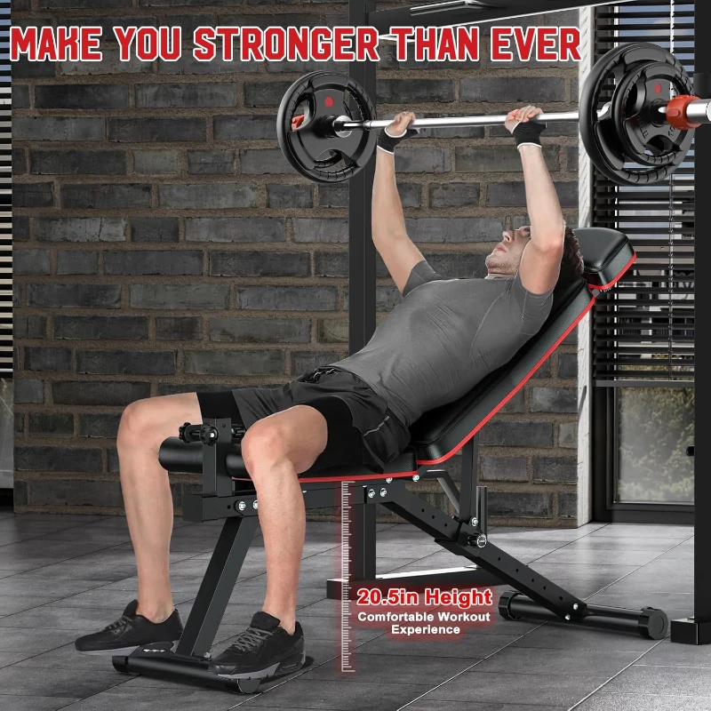 XDDIAS 900 lb Adjustable Workout Bench with Leg Extension/Curl, Extended Headrest & Preacher Pad – Incline/Decline/Flat (Includes 55 lb Adjustable Dumbbells)