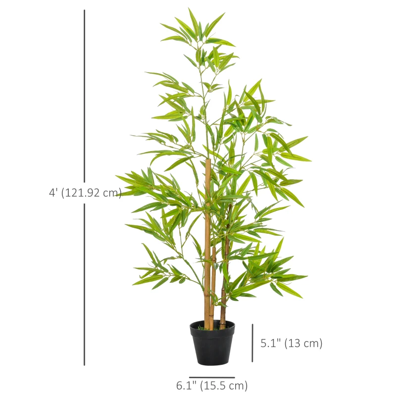 Outsunny Artificial Bamboo Tree, 4ft Fake Tree with Realistic Leaf and Natural Trunk, Decorative Plant in Nursery