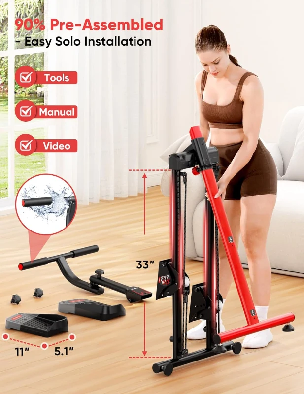 YOLEO Home Stair Stepper – Folding Adjustable Stair Climber with Oversized Pedals, 3 Workout Modes, Two-Height Handlebar, 90% Pre-Assembled with Caster Mat