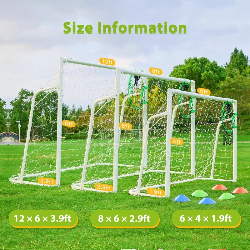 Heavy-Duty Steel Soccer Goal — 6×4, 8×6 or 12×6 ft Options with 2"" Diameter Powder-Coated Galvanized Frame, Target Net & Training Accessories for Backyard and Practice