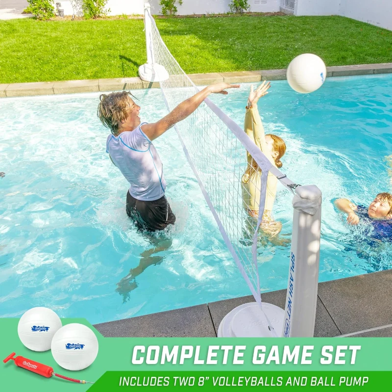 GoSports Splash Net PRO Pool Volleyball Set - Adjustable Water Volleyball Net with 2 Water Balls and Pump, Fits Most Inground Pools