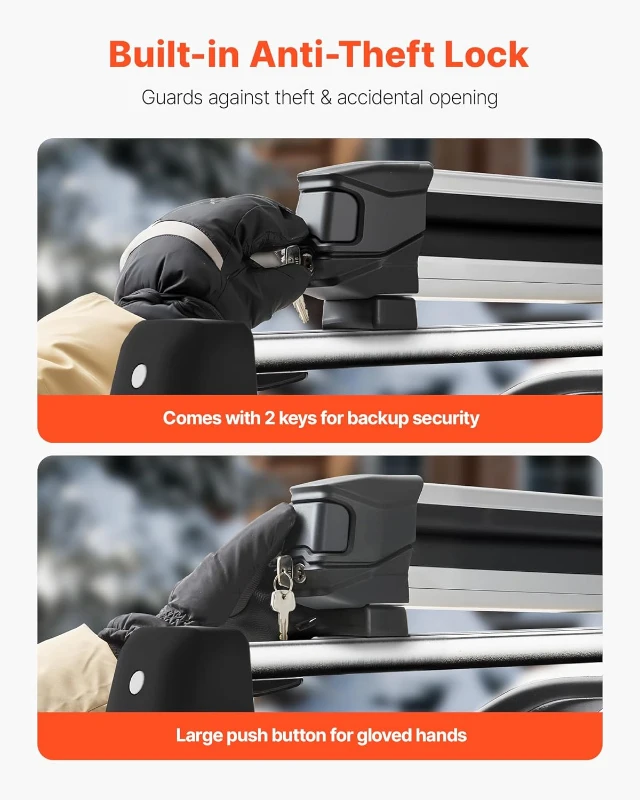 VEVOR Ski & Snowboard Roof Rack, Carries up to 6 Pairs of Skis or 4 Snowboards, 2-Pack Aluminum Universal Roof Holders with Lock & Rubber Padding, Carrier for Fishing Rods, Fits Most Slotted Crossbars