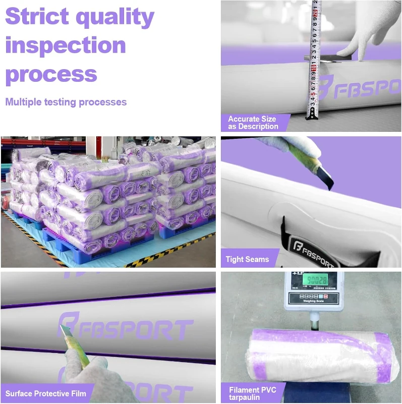 FBSPORT 20ft Inflatable Air Gymnastics Track Mat — 4/8 in Thick with Electric Pump for Home Training, Cheer, Yoga & Water