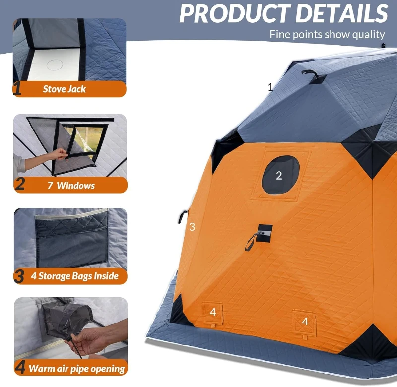 QualyQualy Pop-Up Insulated Ice Fishing Tent with Floor, 8–10 Person, 147 sq ft, Stove Jack