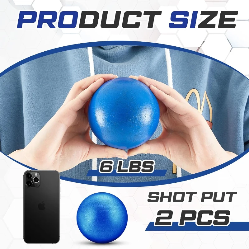 2-Piece Cast Iron Shot Put Set – 6 lb (2.7 kg) Blue Painted Outdoor Shotput Balls, ~3.7 in Diameter for School Training and Practice