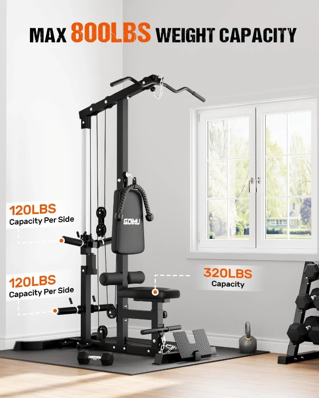 GOIMU LS01 3-in-1 Lat Pulldown & Row Tower with Ab Crunch Attachment — Compact Home Gym Pulley Station