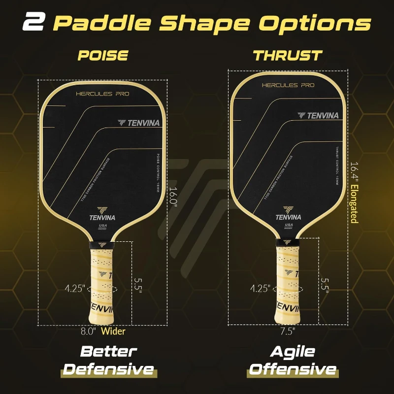 TENVINA HERCULES PRO Thermoformed Pickleball Paddle - T700SC Friction Carbon Fiber Face, USAPA Certified