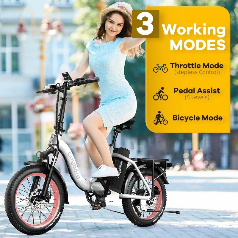 KEBIKO 1000W Peak Folding Electric Bike with 48V 20Ah Removable Battery, 30+ MPH, Up to 80 Mile Range, 20"" Fat Tire Foldable E-Bike for Adults - Commute/Beach/Snow