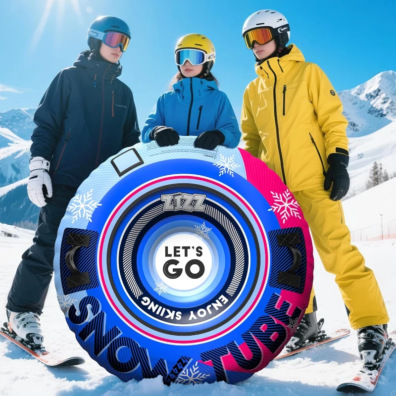 ZIZZ 48-inch Heavy-Duty Inflatable Snow Tube with Premium Canvas Cover — Kids & Adults