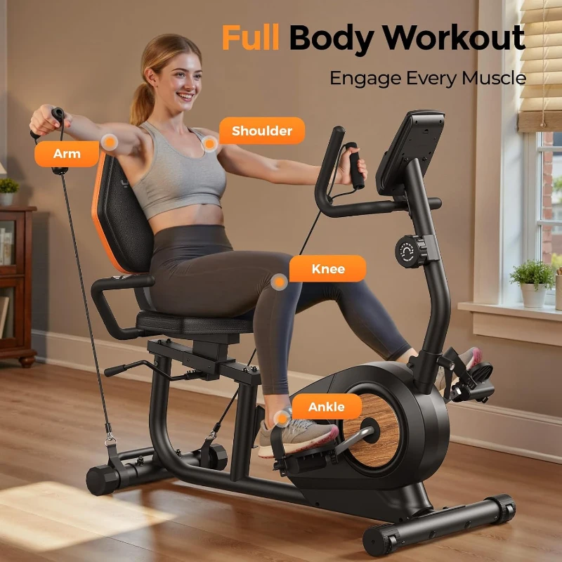 YOSUDA Recumbent Magnetic Exercise Bike for Home — Stationary Recumbent Bike for Seniors & Adults, Adjustable Seat, 350 lb Capacity, 16 Resistance Levels, LCD Display & Pulse Sensors