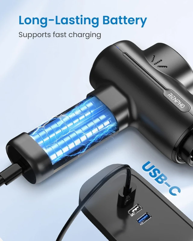 RENPHO Deep Tissue Massage Gun with Bluetooth — Portable Percussion Muscle Massager for Back & Neck, Includes Carry Case — Gift for Men & Women