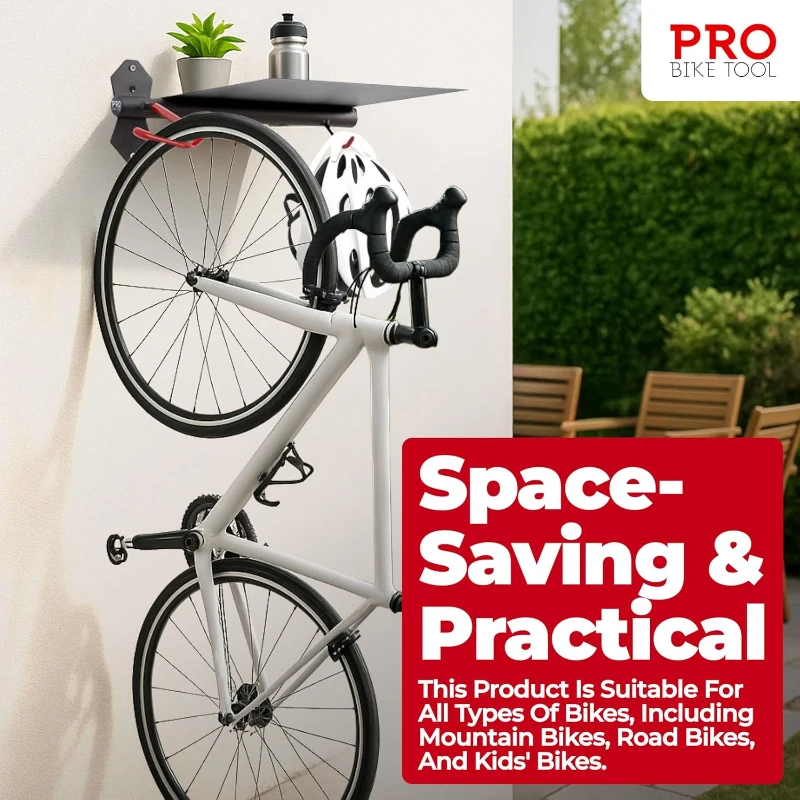 PRO BIKE TOOL Indoor Steel Bike Storage Rack — Compact Wall Mount Holder for Bicycles & Accessories, Black/Red