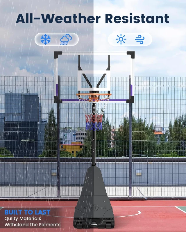 Portable Outdoor Basketball Hoop with 44/48"" Backboard – Quick Height Adjustment to 10ft, Mobile Base with Wheels for Court, Backyard or Driveway