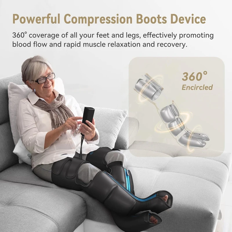 FIT KING Rechargeable Cordless Leg & Foot Massager - Full Leg Air Compression Boots with Pressure Sensor, LCD Controller, 3 Modes, 10 Intensities & 5 Timers