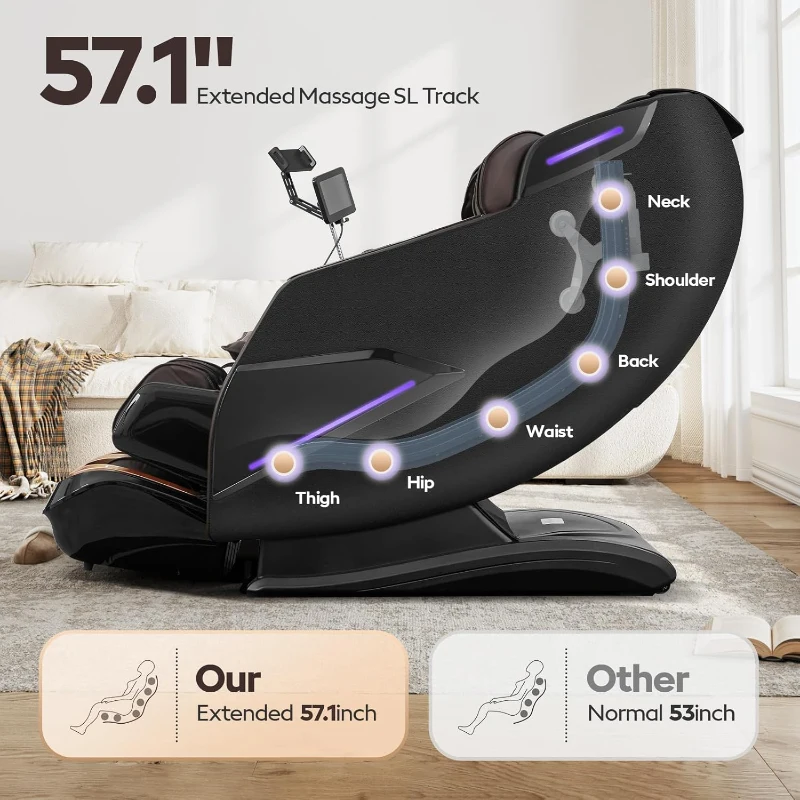 4D Full-Body Massage Chair Recliner with Zero Gravity, SL-Track Shiatsu, Core Heating, 20 Massage Techniques, Deep Yoga Stretch, Foot Rollers, AI Voice, Touchscreen & Wireless Charging
